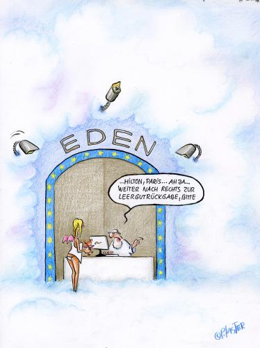 Cartoon: Eden (medium) by Petra Kaster tagged lifestile,partylife,jetset,jugendwahn,körperkult,jenseits,superstars,vips,semiprominenz,promis,hiltom,paris,paris hilton,eden,leergut,flasche,flaschen,promis,promi,berühmt,star,superstars,körperkult,jugendwahn,partylife,lifestyle,paris,hilton