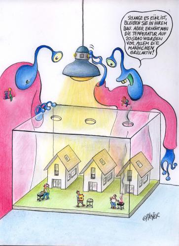 Cartoon: grillaktiv (medium) by Petra Kaster tagged wurst,fleisch,rituale,verhaltensforschung,reihenhäuser,eigenheim,wochenende,garten,freizeit,männer,grillen,außerirdische