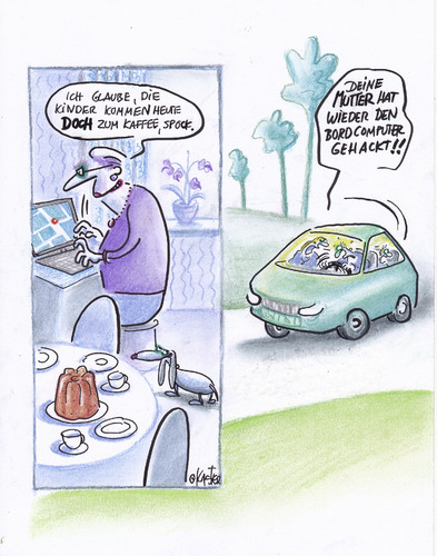 Cartoon: seniorenhacker (medium) by Petra Kaster tagged eltern,kinder,familie,autos,digitalisierung,technologie,eltern,kinder,familie,autos,digitalisierung,technologie