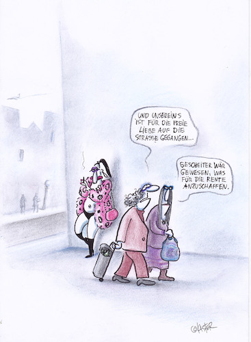 Cartoon: streetlove (medium) by Petra Kaster tagged 68er,freie,liebe,sexuelle,revolution,sexualität,senioren,rente,altersversorgung,prostitution,frauen