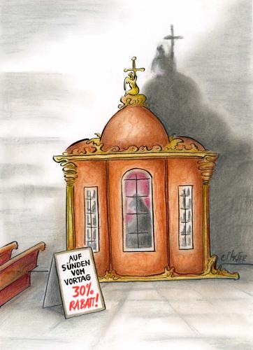 Cartoon: sündenrabatt (medium) by Petra Kaster tagged seelsorge,papst,rabatt,preisnachlass,beichten,kirche,cartoon,kirche,religion,gott,glaube,sünde,sündigen,sünden,rabatt,papst,seelsorge,preisnachlass,beichten,beichte,beichtstuhl,preis,handel,verkauf,wirtschaft