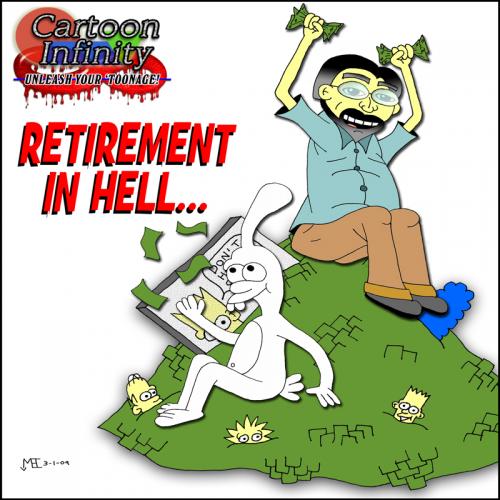 Cartoon: Retirement in Hell (medium) by yusanmoon tagged simpsons,matt,groening,yu,san,moon,cartoon,comic,funny,humor,life,in,hell