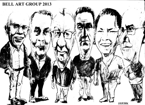 Cartoon: Bell Art Group (medium) by jjjerk tagged bell,art,group,darndale,cartoon,caricature,glasses,irish,ireland,artists,painters