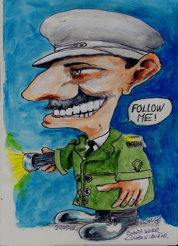 Cartoon: Follow me (medium) by jjjerk tagged ireland,irish,dublin,cinema,movie,braid,uniform,green,caricature,cartoon,usher