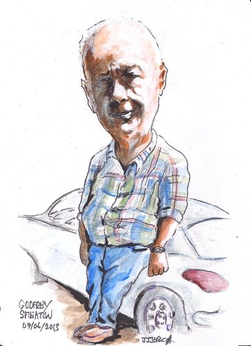 Cartoon: Geoffrey Smeaton (medium) by jjjerk tagged geoffrey,smeaton,artist,painter,cartoon,caricature,blue,car,famous,irish,malahide,ireland
