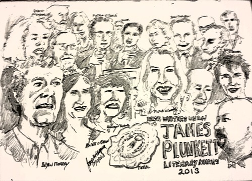 Cartoon: James Plunkett short Story Award (medium) by jjjerk tagged james,plunkett,short,story,fintan,otoole,compilation,cartoon,caricature,people,writing,ireland,irish