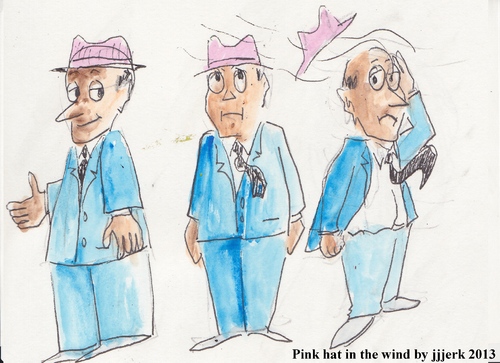 Cartoon: Pink hat in the wind (medium) by jjjerk tagged pink,hat,blue,three,men,suits,spain,wind,cartoon,caricature