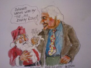 Cartoon: Santa and Larry OToole (medium) by jjjerk tagged santa,claus,tie,larry,otoole,red,christmas,cartoon,caricature,beard,white