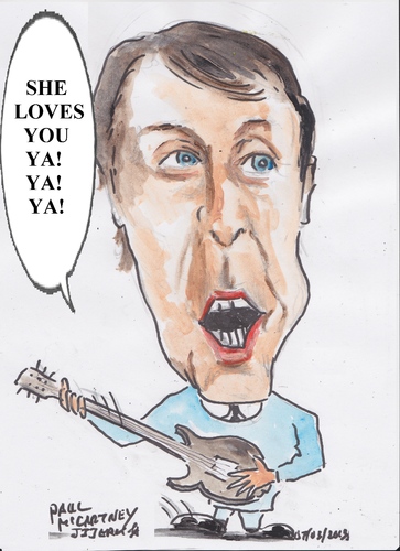 Cartoon: She loves you Yeah Yeah Yeah (medium) by jjjerk tagged beetles,band,music,pop,english,cartoon,paul,mcmcartney,guitar,blue,yeah
