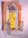 Cartoon: 8 Cavandish Row (small) by jjjerk tagged yellow door cartoon caricature railings lamp red brick dublin ireland