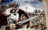 Cartoon: Battle of Clontarf 1014 (small) by jjjerk tagged brian,boru,vikings,daned,cartoon,caricature,shield,old,beard,fighting