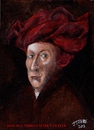 Cartoon: Man in a Turban (small) by jjjerk tagged man in red turban after van eyck cartoon caricature profile famous masterpiece painting