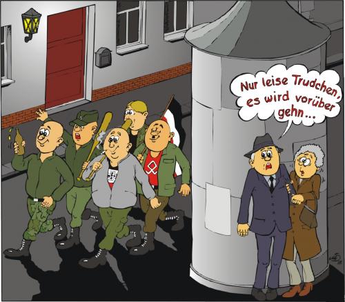 Cartoon: Neonazies (medium) by MiS09 tagged neonazies,zivilcourage,angst,aufmärsche,npd