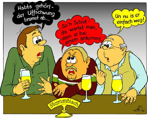 Cartoon: Wo ist der Aufschwung hin? (medium) by MiS09 tagged karikatur,stammtisch,aufschwung,krise,wirtschaft