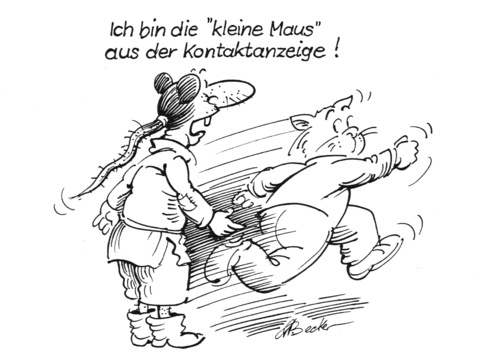 Cartoon: Kontaktanzeige (medium) by Michael Becker tagged kontaktanzeige,annonce,maus,tiger,kater,treffen,flucht,schrecken