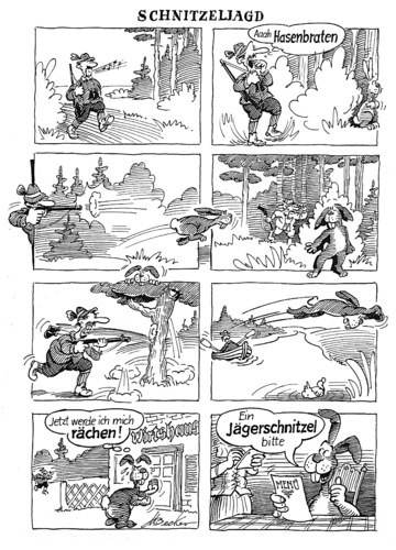 Cartoon: Schnitzeljagt (medium) by Michael Becker tagged jäger,hase,jagt,schnitzel,hasenbraten,jägerschnitzel