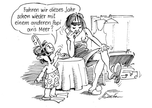 Cartoon: Urlaubsplanung (medium) by Michael Becker tagged urlaub,meer,papi,vati,freund,lover,beziehung,sohn,kind