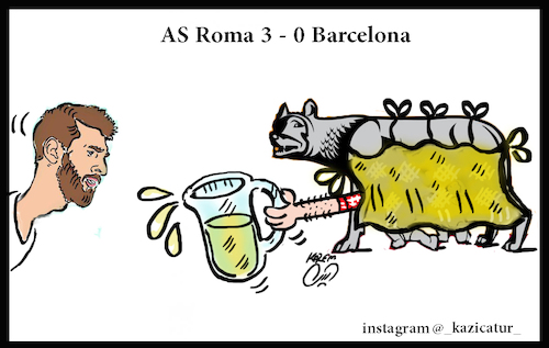 Cartoon: as roma and messi (medium) by Hossein Kazem tagged as,roma,and,messi