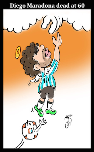 Cartoon: Diego Maradona (medium) by Hossein Kazem tagged diego,maradona,dead,at,60