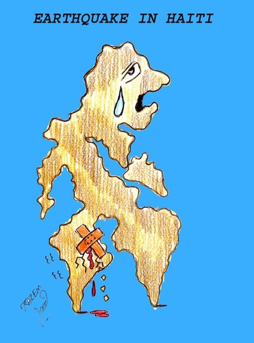 Cartoon: earthquake in haiti (medium) by Hossein Kazem tagged earthquake,in,haiti
