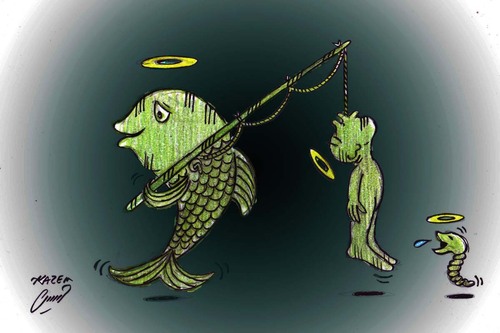 Cartoon: FISHERMAN AND FISH (medium) by Hossein Kazem tagged and,fisherman,fish
