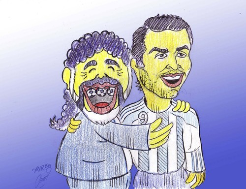 Cartoon: maradona and higuain (medium) by Hossein Kazem tagged maradona,and,higuain