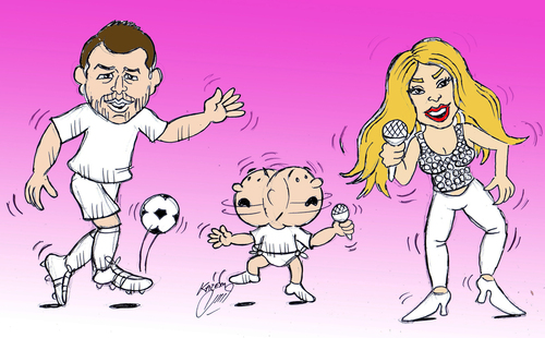 Cartoon: shakira pique (medium) by Hossein Kazem tagged shakira,pique