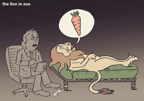 Cartoon: the lion in zoo (medium) by Hossein Kazem tagged lion,zoo,soul