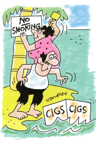Cartoon: No Smoking (medium) by Dave Parker tagged smoking,cigarettes,man,woman,couple,wife,husband,island