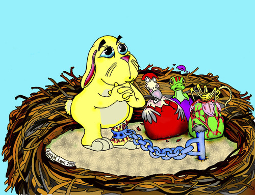 Cartoon: Ceremonial Easter Hunt Sacrifice (medium) by DaD O Matic tagged twisted,hunt,eggs,bunny,easter