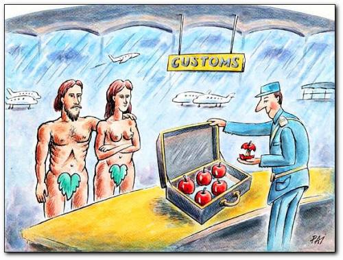 Cartoon: customs 2 (medium) by penapai tagged adam,eve