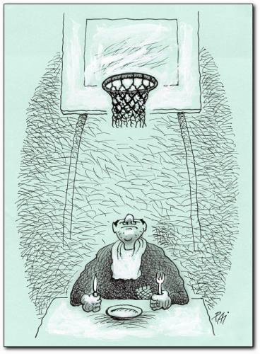 Cartoon: dinner (medium) by penapai tagged basket,sport,ball,bälle,korb,basketball,essen,nahrung,ernährung,hunger,nachschub,warten,warterei,restaurant,gastronomie