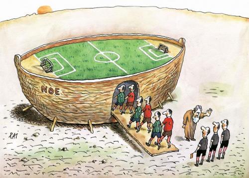 Cartoon: football 7 (medium) by penapai tagged sport,moses,testament,arche noah,fußballfeld,schiff,schiedsrichter,spiel,passagiere,religion