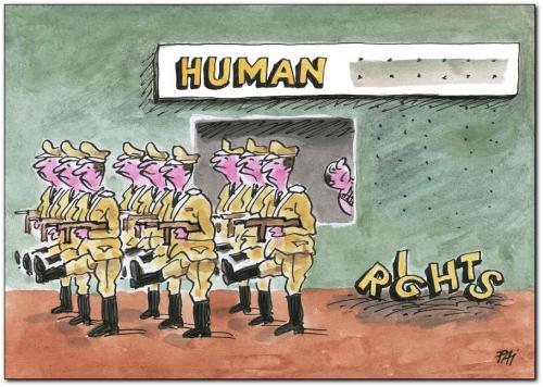 Cartoon: human rights 1 (medium) by penapai tagged military,service,,menschenrechte,militär,waffengewalt,diktatur,demokratie,marsch,service,schutz,pressefreiheit,grundrechte,meinungsfreiheit,ungerechtigkeit,liberalisierung,demonstration