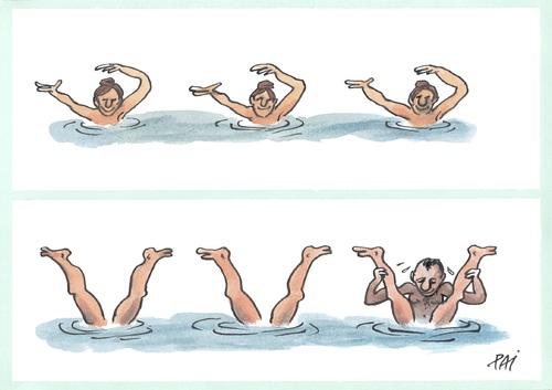 Cartoon: synchron swimming (medium) by penapai tagged schwimmen,sport,gymnastik,mann,frau,sex,partnerschaft,beziehung,erotik,nackt