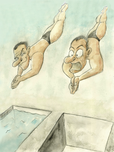 Cartoon: Synchronspringen (medium) by philipolippi tagged panik,kunstspringen,sport