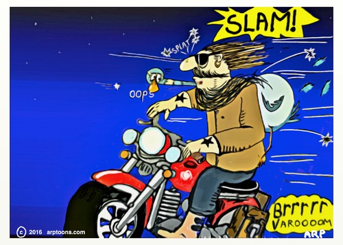 Cartoon: Biker and bird (medium) by tonyp tagged arp,biker,motorcycle,scooter,bird