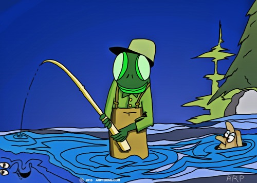 Cartoon: Frog Fishing (medium) by tonyp tagged arp,frog,fishing,river,arptoons