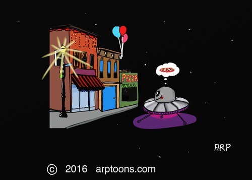 Cartoon: Getting PIZZA (medium) by tonyp tagged arp,pizza,space,ship,buildings,color