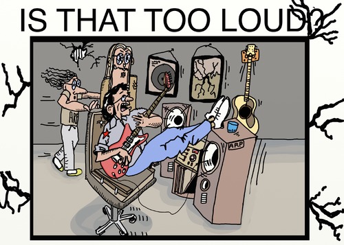 Cartoon: Is that too loud? (medium) by tonyp tagged arp,music,guitar,loud