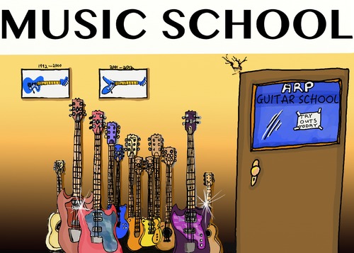 Cartoon: MUSIC SCHOOL TODAY (medium) by tonyp tagged arp,guitars,lessons,school,guitar