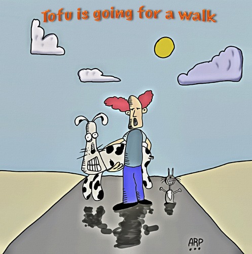 Cartoon: Tofu out for a walk (medium) by tonyp tagged arp,tofu,dog,walk
