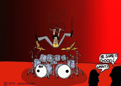 Cartoon: Too Loud (medium) by tonyp tagged arp,drums,drummer,crazy,music