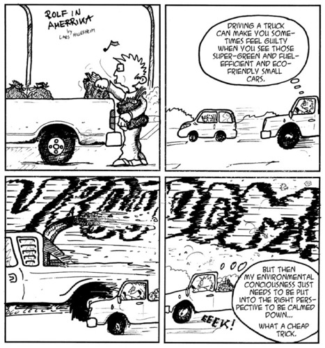 Cartoon: Rolf In Amerrika (medium) by The Ripple Brook tagged german,teacher,immigration,culture,clash,language,comics,reference,cars,trucks,ecology,environment,green,gas,mileage,energy