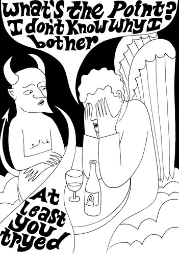Cartoon: The Devil did care (medium) by baggelboy tagged devil,angel,heaven