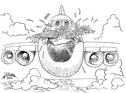 Cartoon: Angels loose in space (medium) by William Medeiros tagged angel,airplane,sky,accident