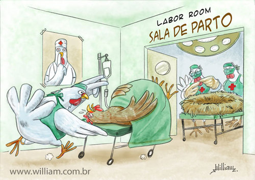 Cartoon: Labor Room - Sala de Parto (medium) by William Medeiros tagged medical,hospital,health,maternity