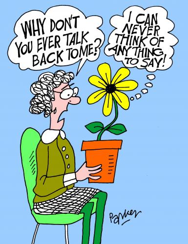 Cartoon: Dumb talking plant. (medium) by daveparker tagged spinster,talking,plant,speechless