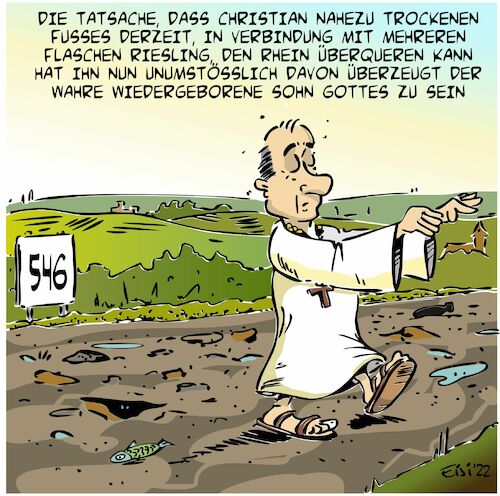 Cartoon: Gottes selbsternannter Sohn (medium) by eisi tagged gottes,sohn,über,wasser,gehen,trockenheit