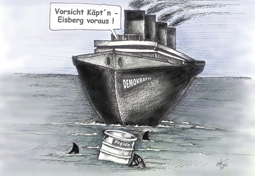 Cartoon: Eisberg voraus ! (medium) by Jot tagged mitläufer,feindlich,haß,angst,pöbel,volk,ausländerfeindlich,demokratie,afd,straße,volksverhetzung,demonstranten,idioten,patrioten,pegida